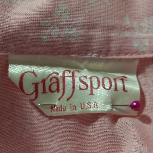 Vintage Graffsport Button Down Blouse Size Medium Pink Ditsy Floral Print Collar - Picture 6 of 7